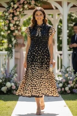 Mischen 100% Silk Polka Dot Midi Dress Size 4 Open Back Tie Waist Made USA
